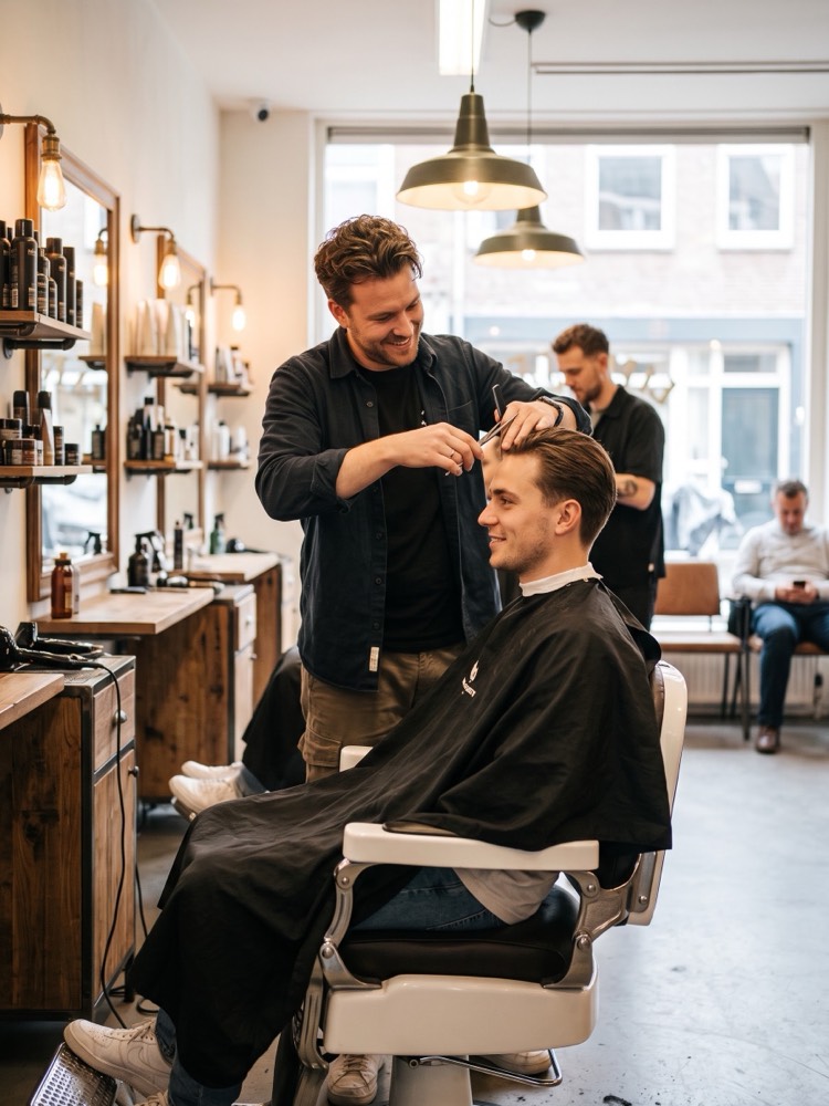 Barber knipt een klant in een klassieke barbershop