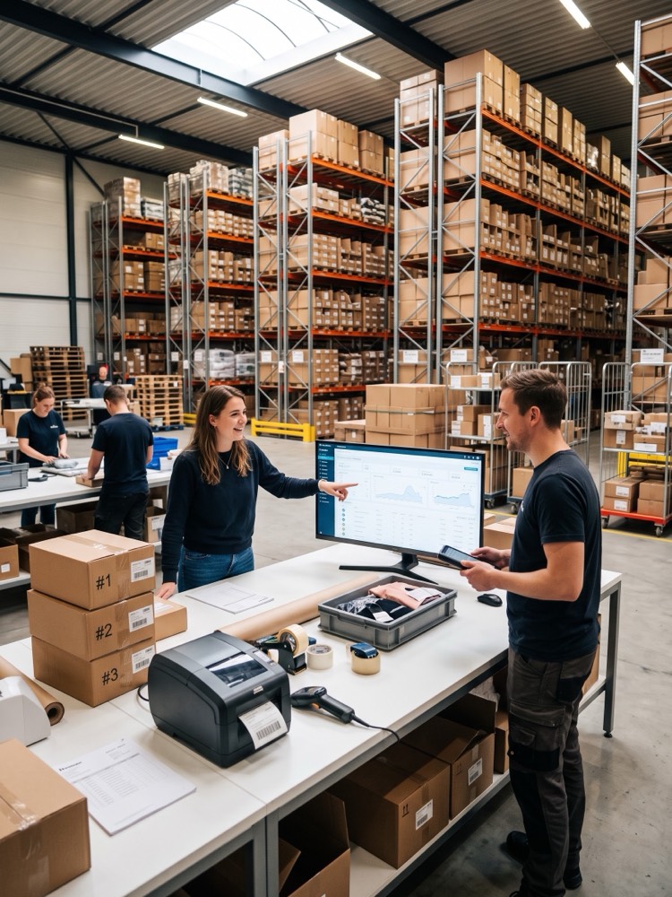 Webshop-eigenaar bekijkt een bestelling bij het raam